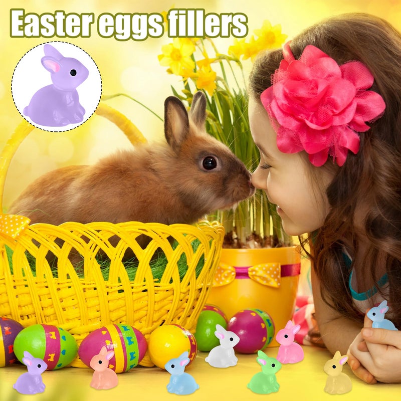 Yuronam 50 PCS Luminous Mini Resin Bunny Tiny Plastic Rabbits Glow in the Dark Miniature Bunnies Figurines for Easter Egg Fillers Fairy Garden Miniature Moss Landscape Decoration (7 Colors Tiny Bunny) - Image 3